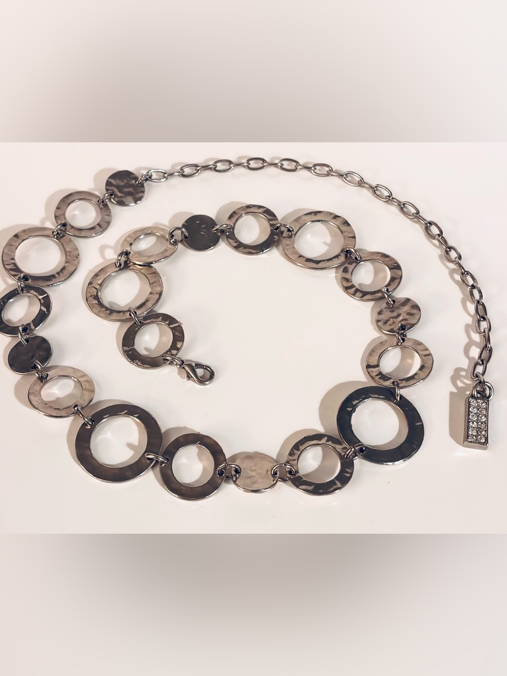 Silvertone hammered Ring Link Belt 30" to 41"